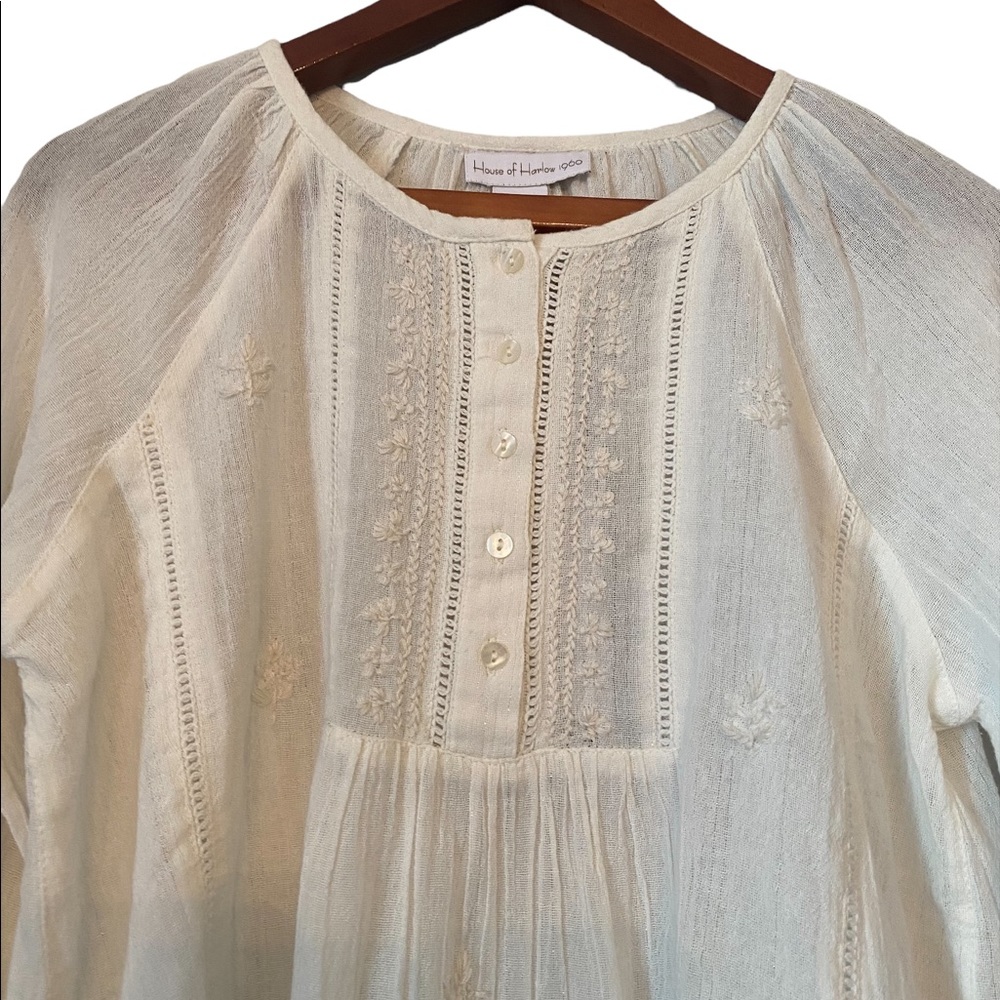 House of Harlow Cream Peasant Style Embroidered Top - Picture 2 of 11